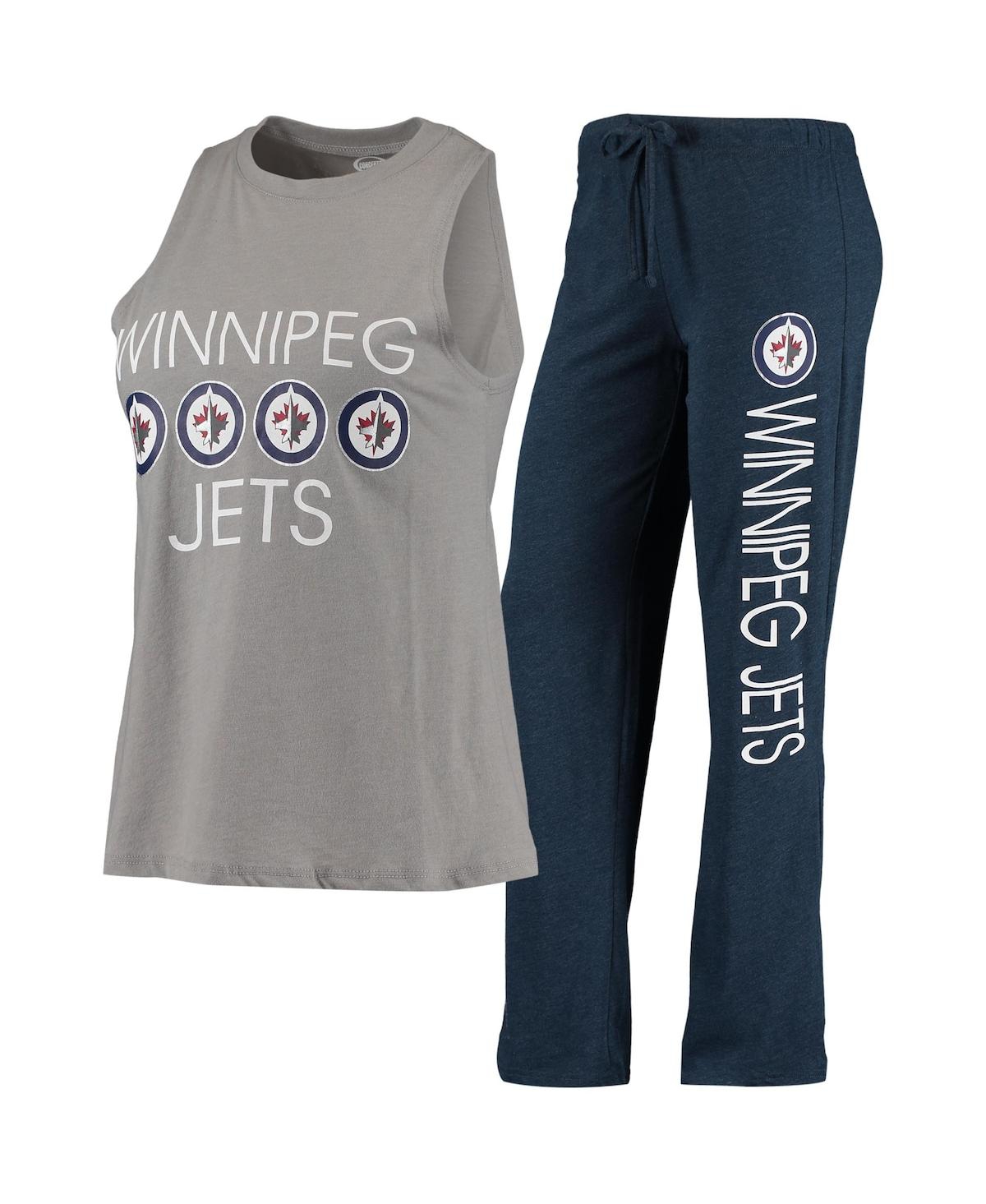 CONCEPTS SPORT WOMEN'S CONCEPTS SPORT GRAY, NAVY WINNIPEG JETS METER TANK TOP AND PANTS SLEEP SET 