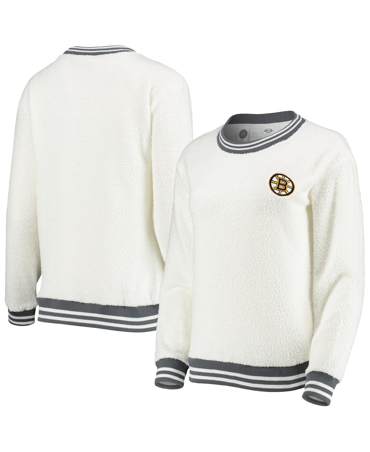 CONCEPTS SPORT WOMEN'S CONCEPTS SPORT CREAM AND CHARCOAL BOSTON BRUINS GRANITE SHERPA PULLOVER SWEATSHIRT 