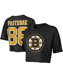 Women's Threads David Pastrnak Black Boston Bruins Boxy Name and Number Cropped T-shirt
