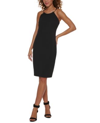Calvin Klein Women's Gold-Tone Trim Halter Dress - Macy's