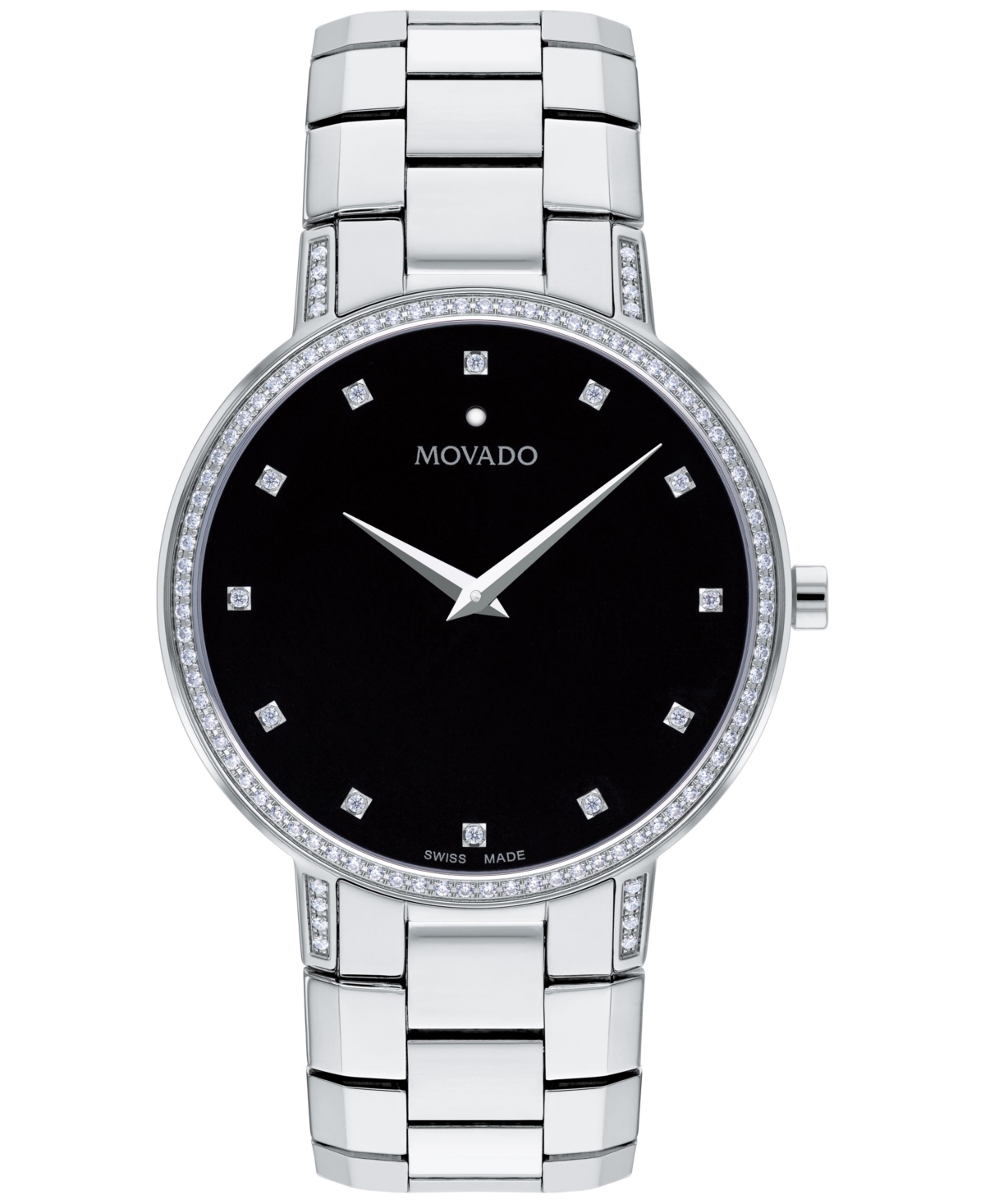 Movado Men's Swiss Faceto Diamond (3/8 Ct. T.w.) Stainless Steel Bracelet Watch 39mm In Black