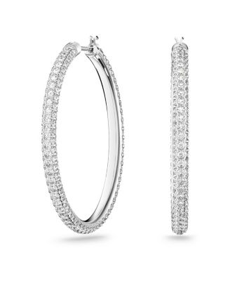 Swarovski - Silver-Tone Crystal Medium Hoop Earrings, 1.37"