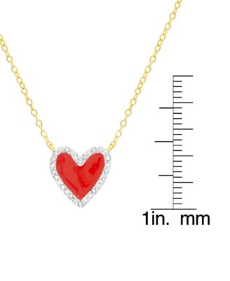 Diamond Red Enamel Heart "Loved" 18" Pendant Necklace (1/8 ct. t.w.) in 14k Gold-Plated Sterling Silver