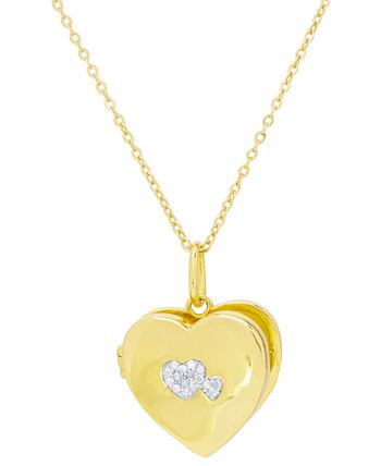 14K Yellow Gold-Filled Diamond Heart Locket Pendant Necklace