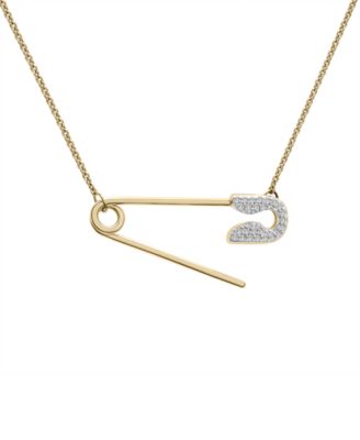 Diamond Safety Pin Charm Collector Pendant Necklace (1/20 ct. t.w.) in 10k Gold, 17" + 1" extender, Created for Macy's