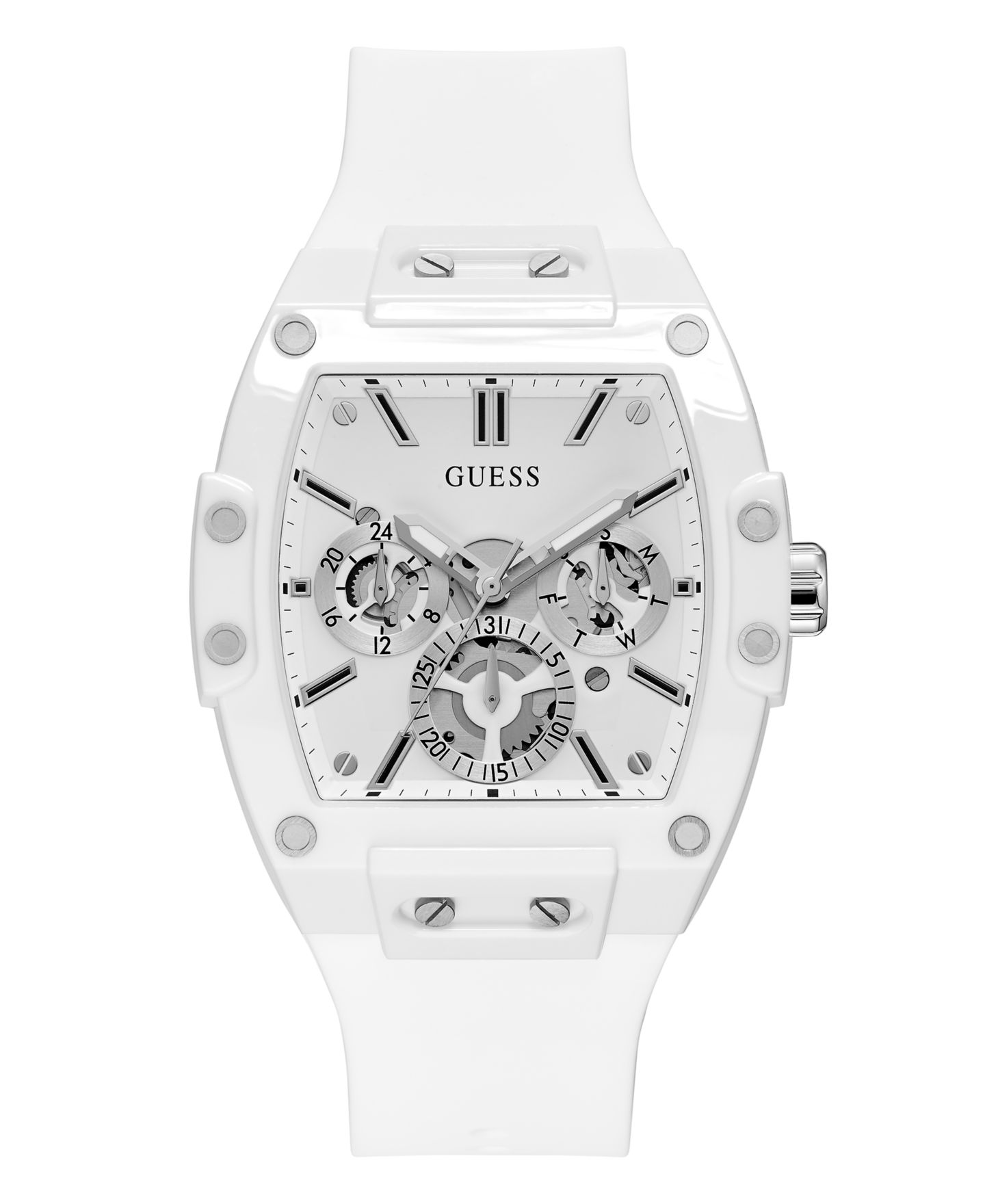 Мужские многофункциональные наручные часы Guess с белым силиконовым ремешком, 43 мм — фото 1