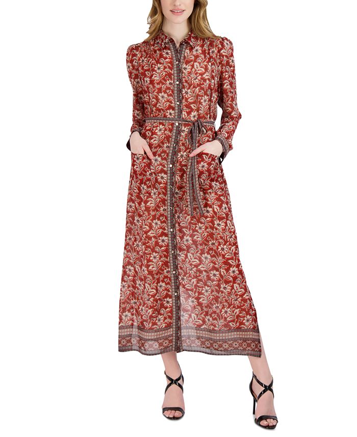 Donna Ricco Women's Printed Maxi Shirtdress - Macy's
