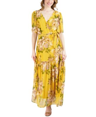 Donna Ricco - Women's Floral-Print Flutter-Sleeve Maxi Dress