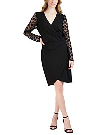 Women's Lace-Sleeve Crossover Dress