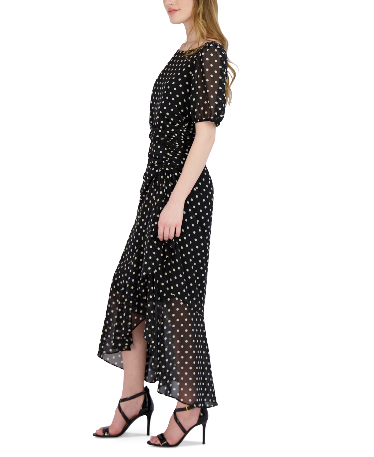Shop Julia Jordan Women's Polka Dot Ruffled Maxi Dress In Black,white