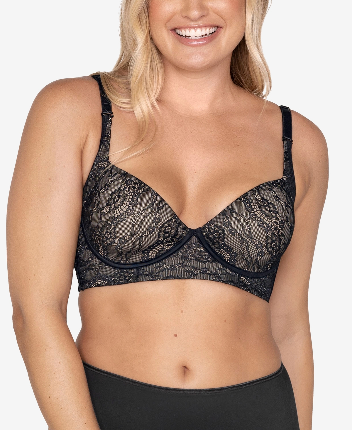 Women's Lace Back Smoothing Underwire Bra - Black