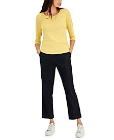 Petite 3/4 Sleeve Cotton Scoop-Neck Top, Created for Macy's