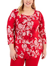 Plus Size Candlelight Scroll Printed Top, Created for Macy's