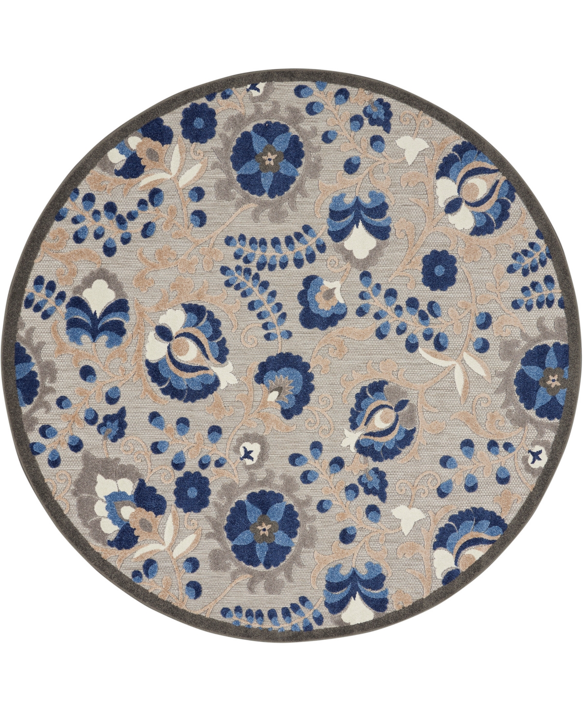 Nourison Home Aloha Alh17 7'10" X 7'10" Round Outdoor Area Rug In Beige,blue