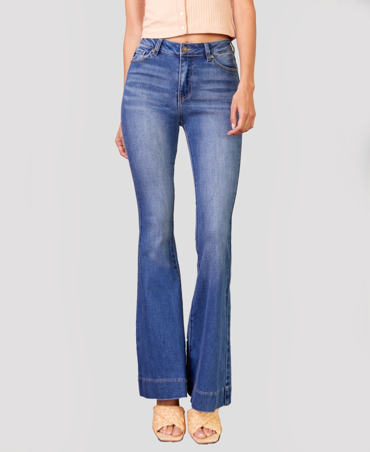 Women's High Rise Faded Stretch Flare Jeans - Blue Steel