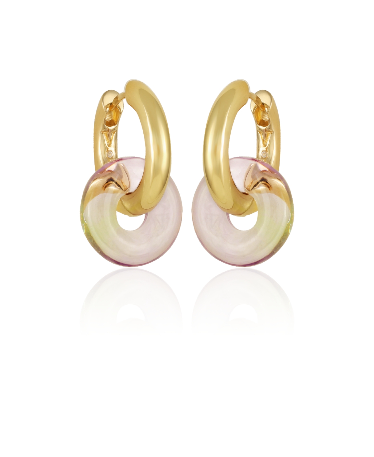 Vince Camuto Gold-tone And Lavender Huggie Double Hoop Drop Earrings In Gold-tone,lavender