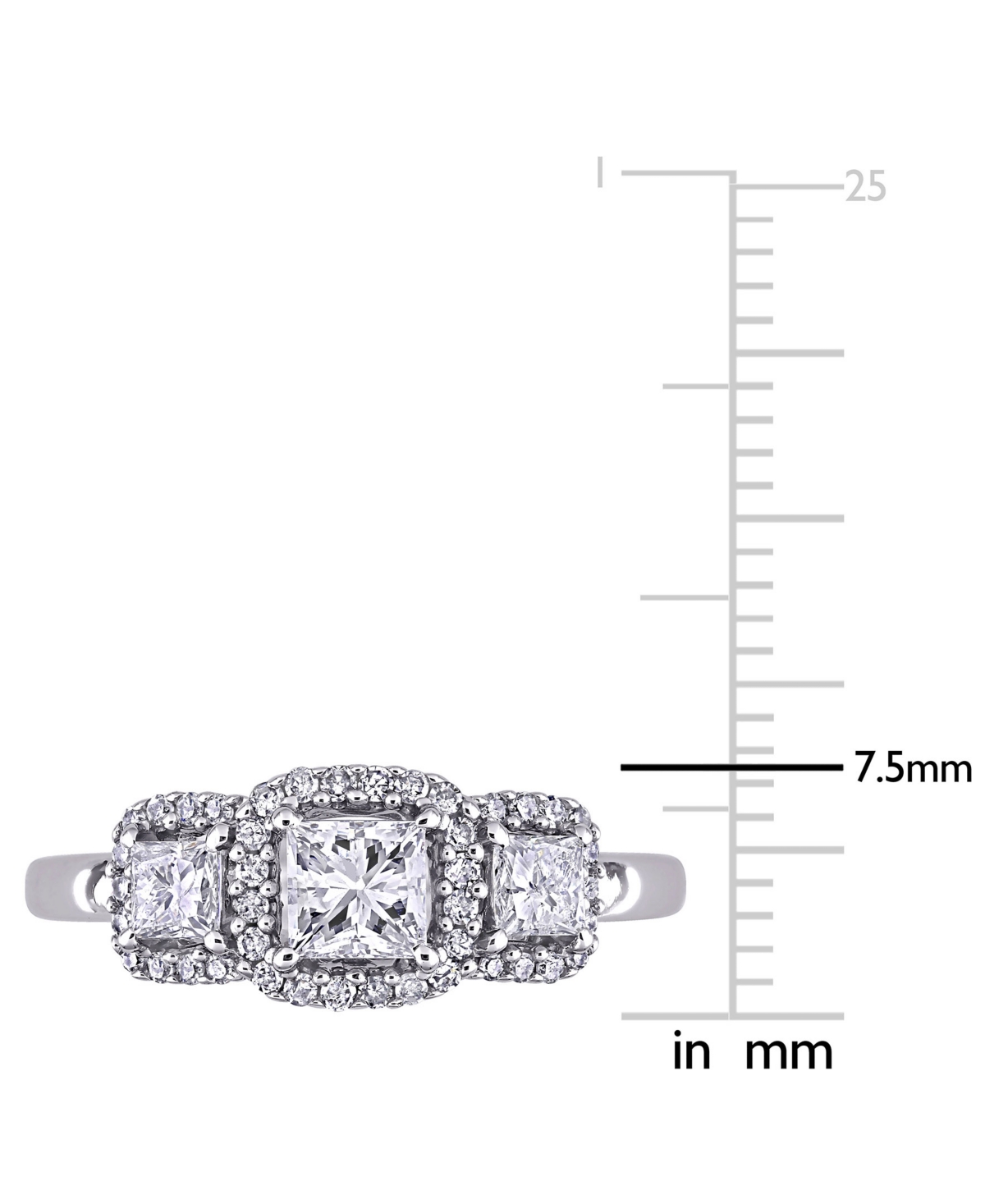 Diamond Princess Halo Three Stone Engagement Ring (1 ct. t.w.) in 14k- White Gold