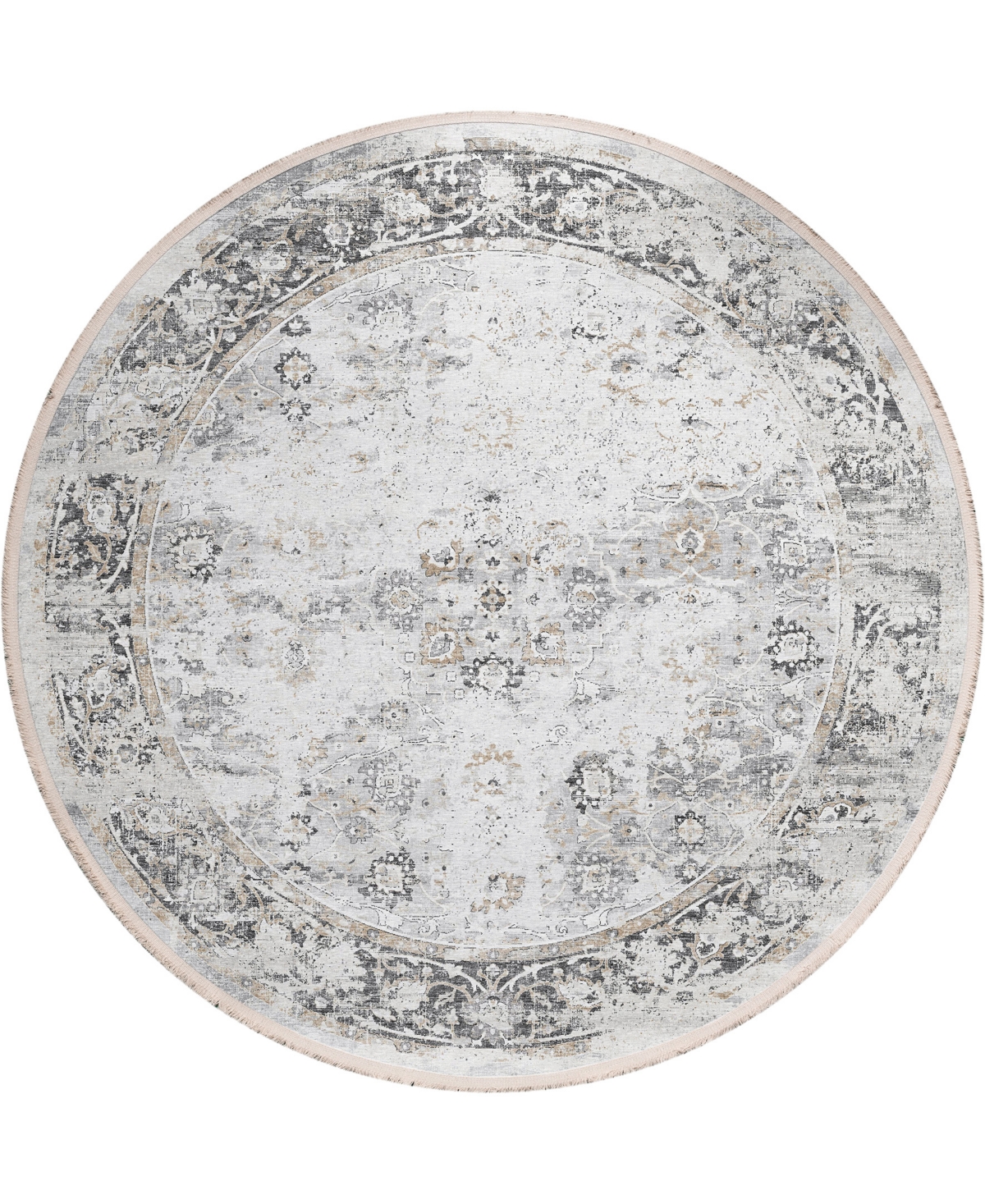 D Style Ionic IOC2 6' x 6' Round Area Rug - Ivory
