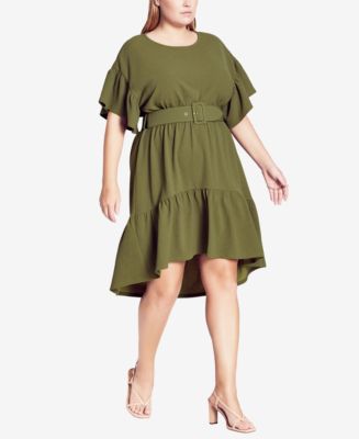 City Chic Trendy Plus Size Belted Swish Dress - Macy's