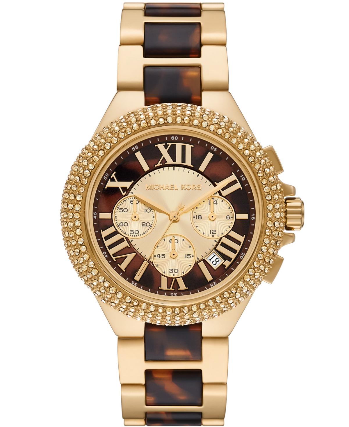 Shop Michael Kors Women's Camille Chronograph Gold-tone Stainless Steel And Tortoise Acetate Bracelet Watch 43mm In Two-tone