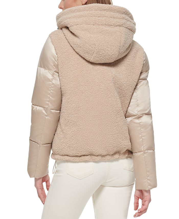 Calvin Klein Hooded MixedMedia Puffer Coat Macy's