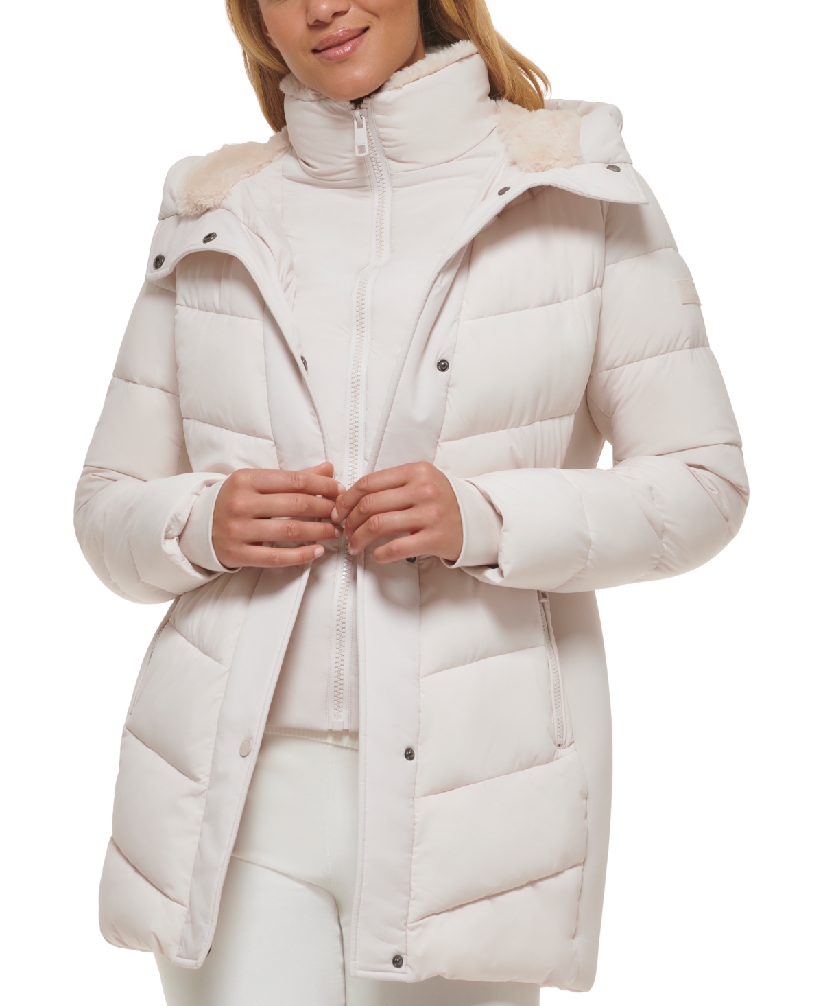 Calvin Klein Women's Faux-fur-lined Hooded Puffer Coat In Oyster | ModeSens