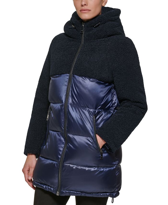 Michael Kors Mixed-Media Hooded Puffer Coat - Macy's