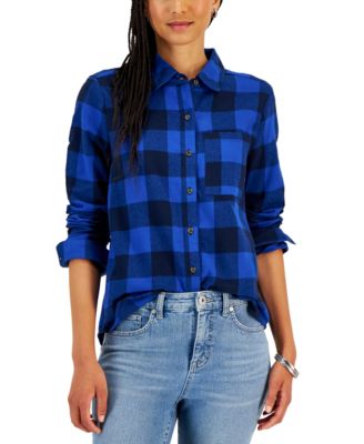 Style & Co - Petite Plaid-Print Button-Front Cotton Top