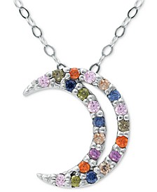 Lab-Created Pink Sapphire (1/3 ct. t.w.) & Cubic Zirconia Crescent Moon Pendant Necklace in Sterling Silver, 16" + 2" extender, Created for Macy's
