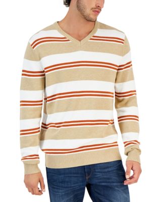 Club Room Men's Striped V-Neck Sweater, Created for Macy's - Macy's