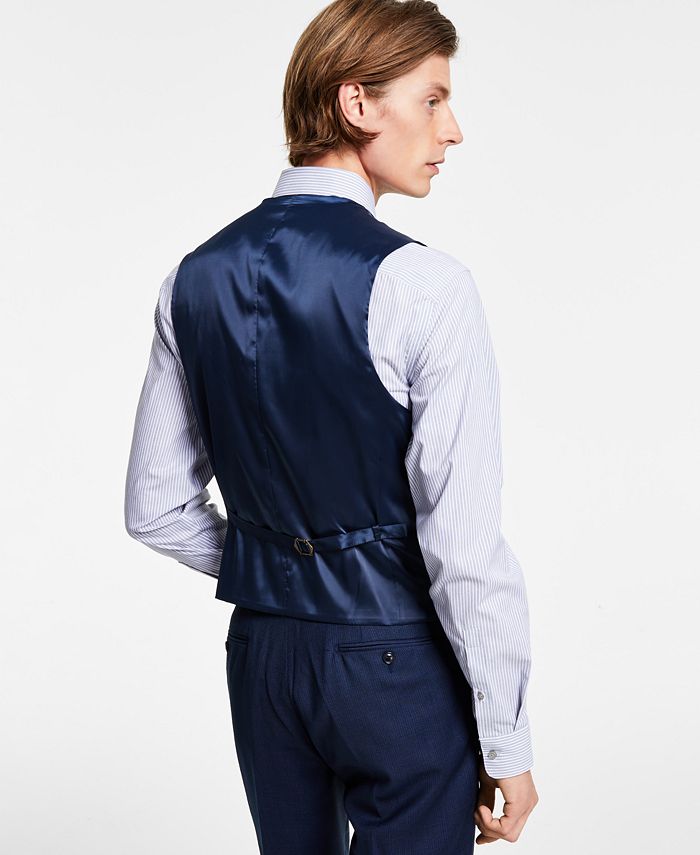 Calvin Klein - Men's Slim-Fit Stretch Blue/Charcoal Birdseye Suit Vest