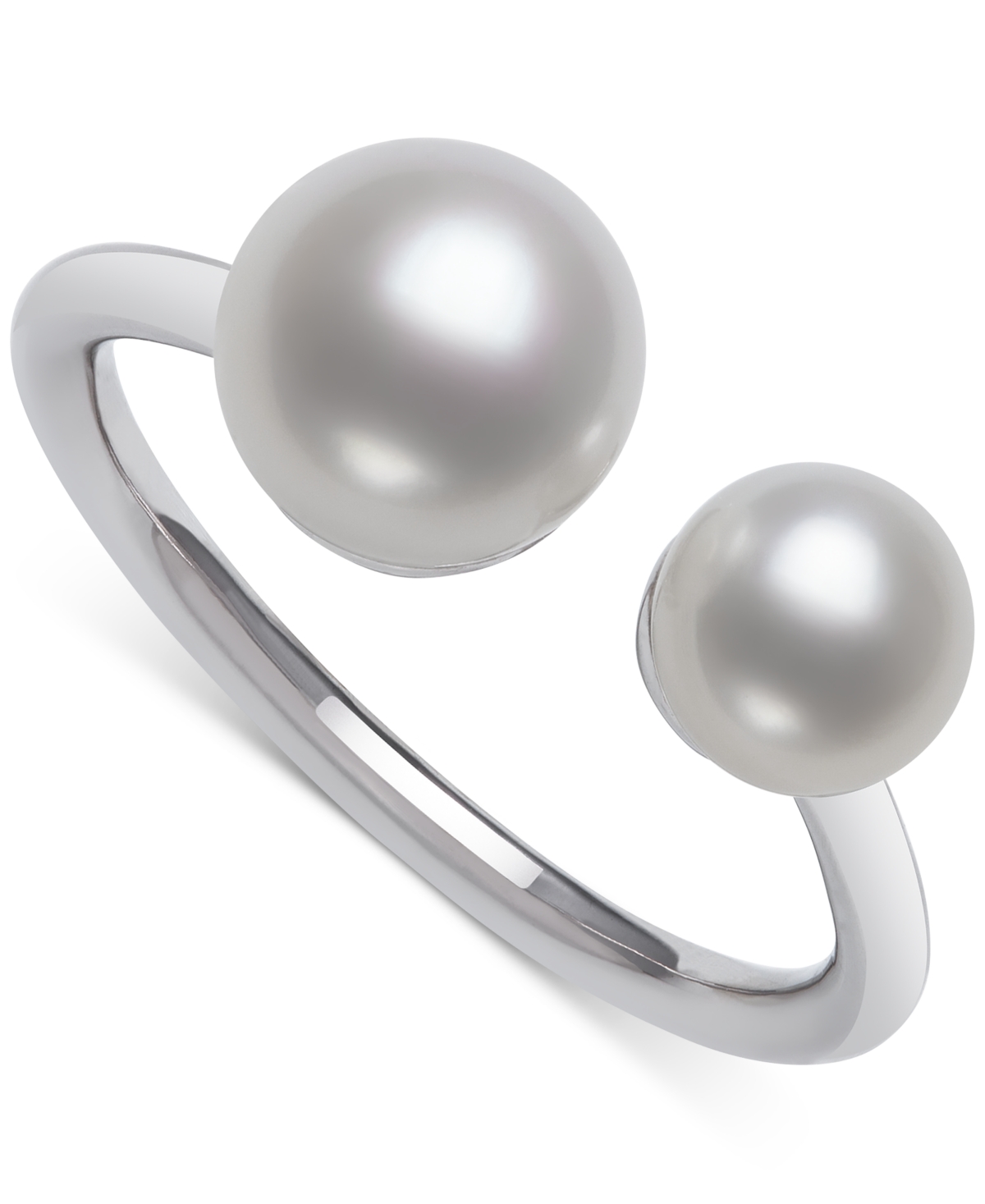 Cultured Freshwater Button Pearl (5 & 7mm) Cuff Ring in Sterling Silver - Sterling Silver
