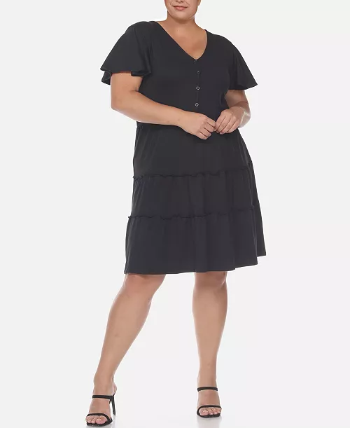 plus size short sleeve v-neck tiered midi dress