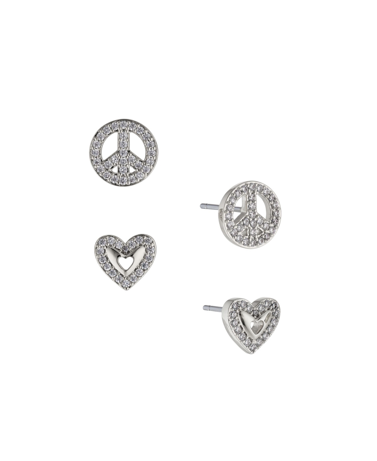 Women's Peace Heart Earring Set, 2 Piece - Silver-tone