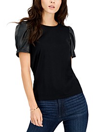Women's Faux-Leather Short-Sleeve Top 
