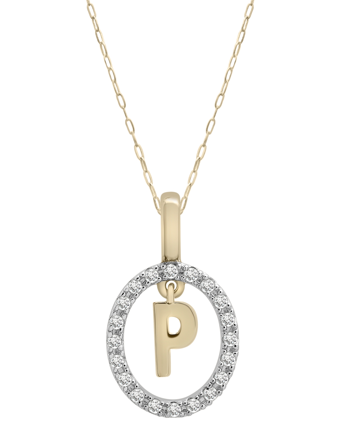 Diamond Initial "P" 18" Pendant Necklace (1/10 ct. t.w.) in 14k Gold, Created for Macy's - Yellow Gold