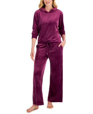 Alfani Women's Long Sleeve Hooded Velour Pajama Set, Created For Macy's ...