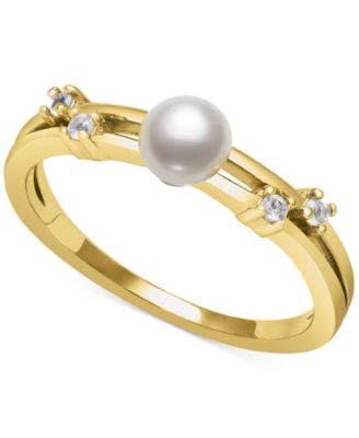 Belle de Mer - Cultured Freshwater Button Pearl (5mm) & Lab-Created White Sapphire (1/10 ct. t.w.) Ring