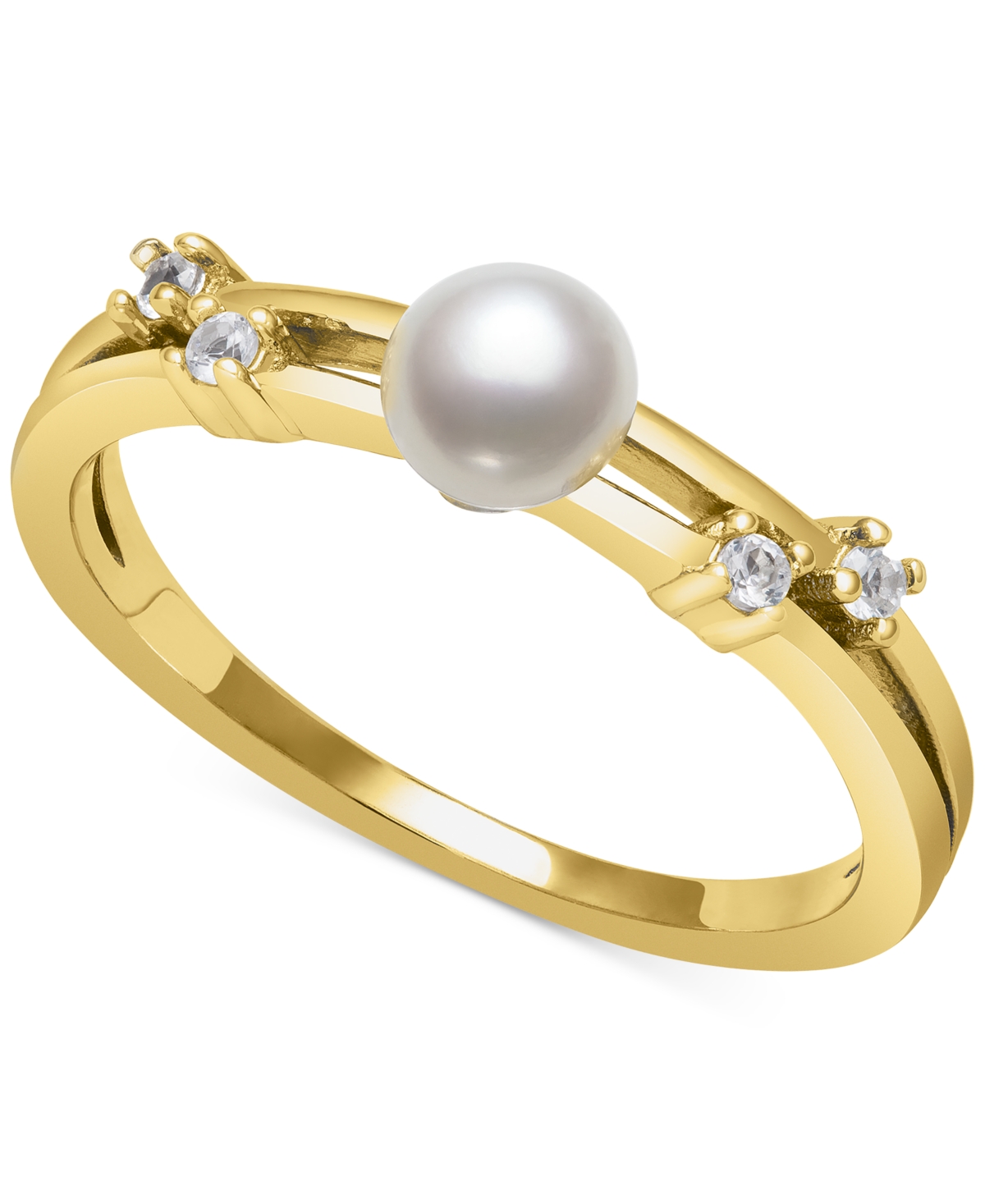 Belle de Mer Cultured Freshwater Button Pearl (5mm) & Lab-Created White Sapphire (1/10 ct. t.w.) Ring