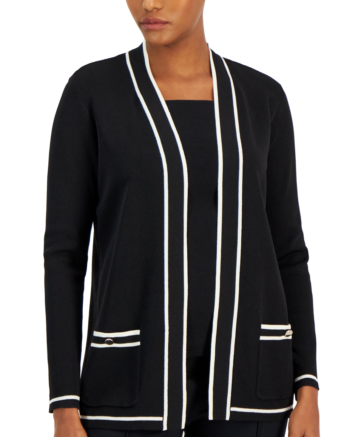 Anne Klein Women's Malibu Piped Cardigan - Anne White