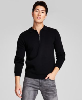 And Now This - Men's Sweater Quarter-Zip Long-Sleeve Polo Shirt