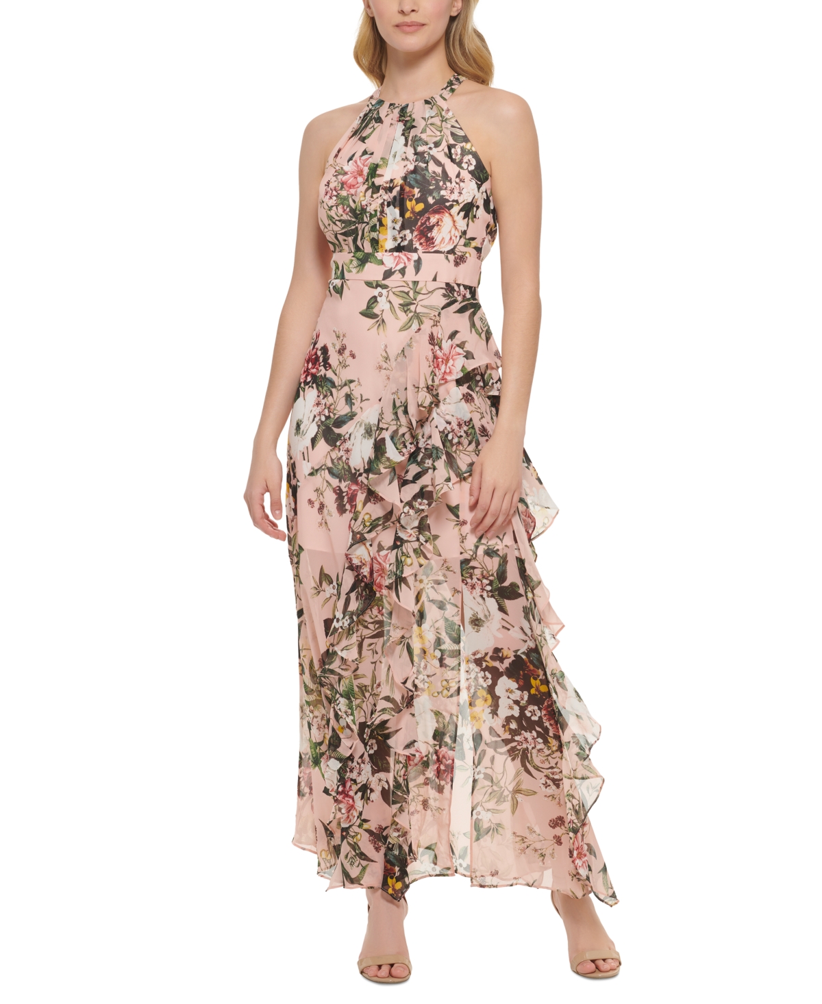 Eliza J Petite Halter Chiffon Gown In Blush | ModeSens
