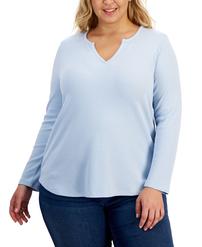 Style & Co Plus Size WaffleKnit SplitNeck Top, Created for Macy's