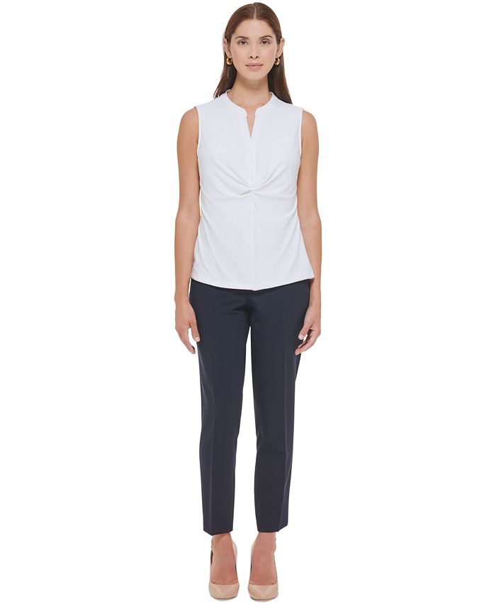Tommy Hilfiger Women's Sleeveless Bubble Crepe Iconic Top Blue Size X-Large