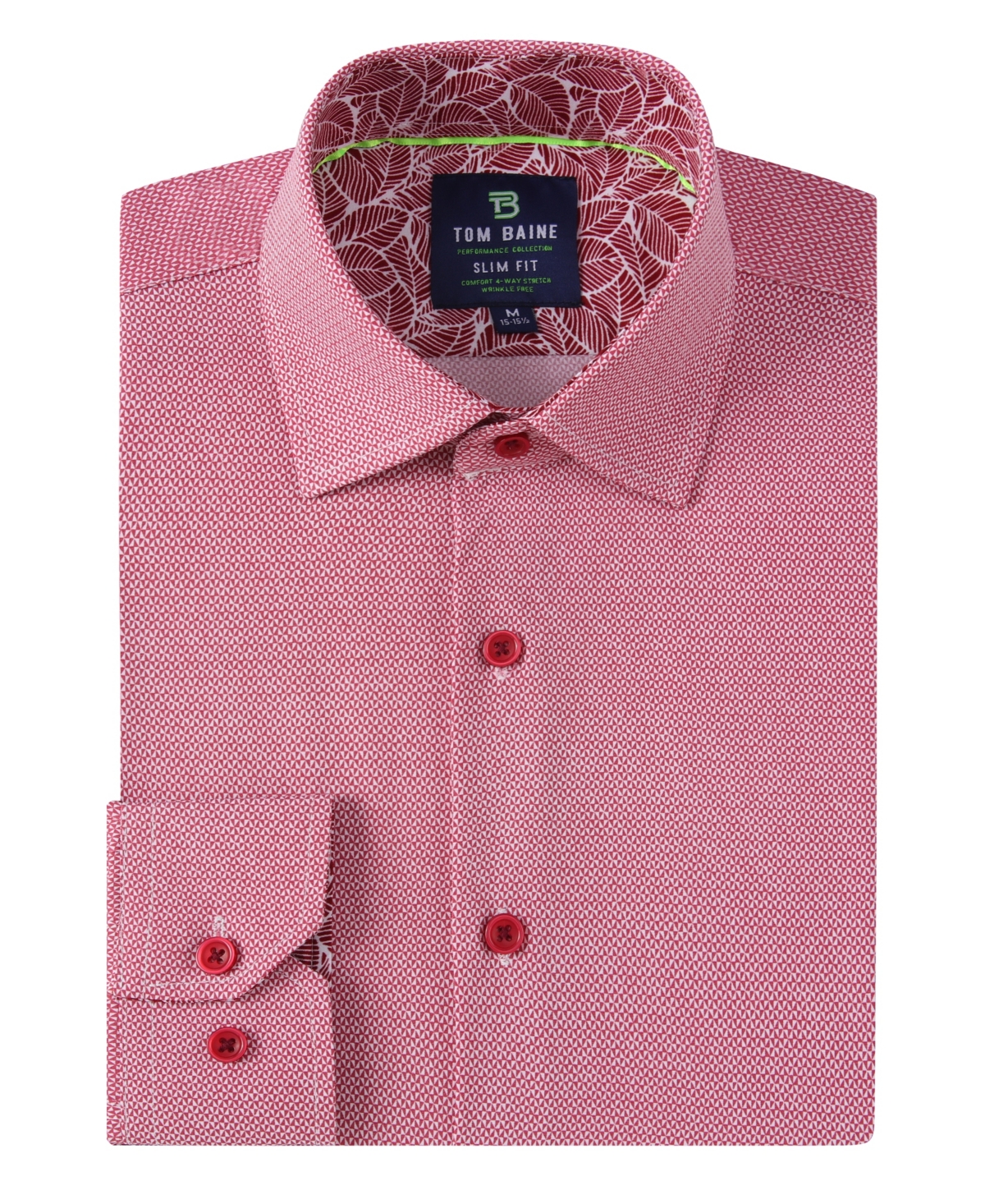 Shop Tom Baine Men's Slim Fit Performance Long Sleeve Geometric Dress Shirt In Red Geo