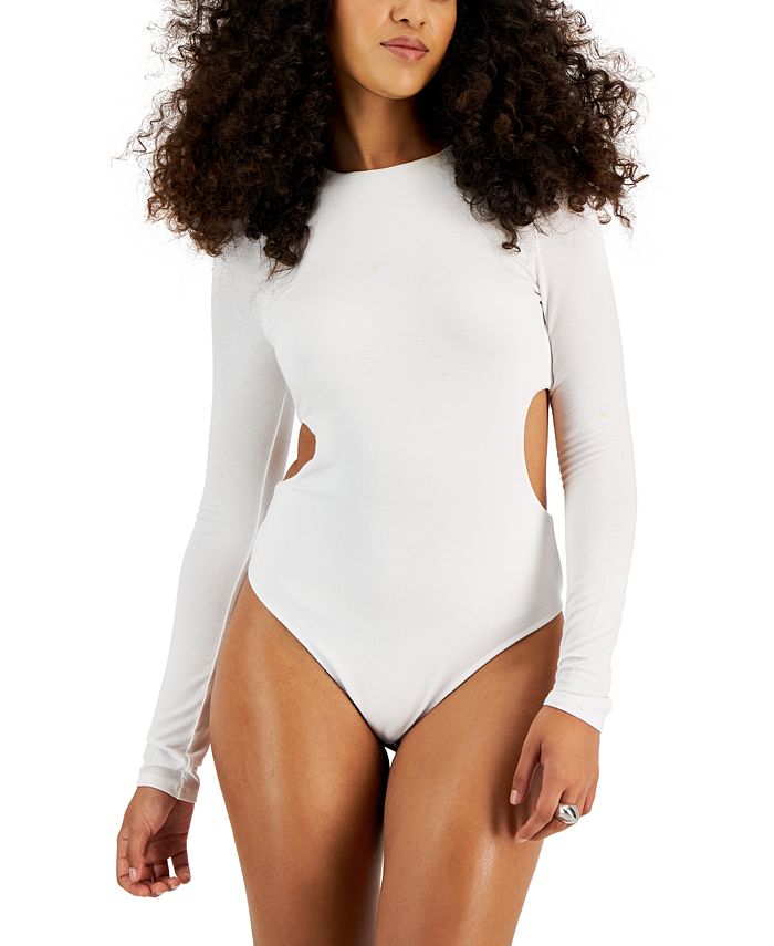 Bar III Women's Cut-Out Long-Sleeve Thong Bodysuit, Created for