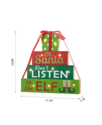 12" Lighted Wooden Christmas Gift Block Table Decor