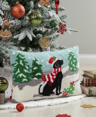 Hooked Christmas Dog Pillow, 18" x 12"