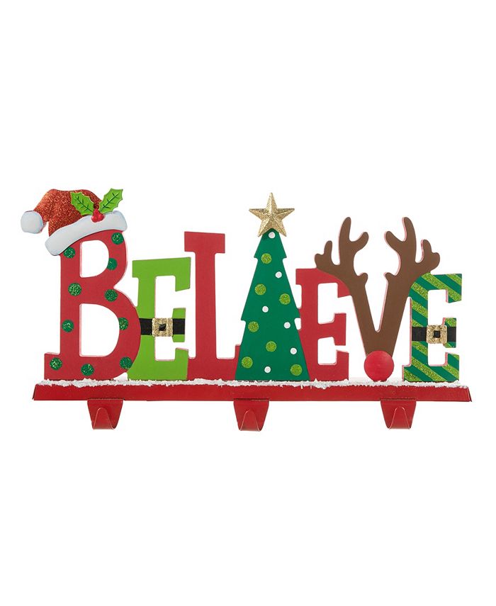 Glitzhome 14.5" Wooden Metal Believe Christmas Stocking Holder Macy's