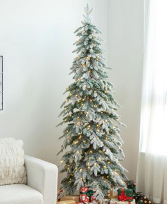 7.5' Pre-Lit Flocked Pencil Spruce Artificial Christmas Tree with 350 Warm White Lights